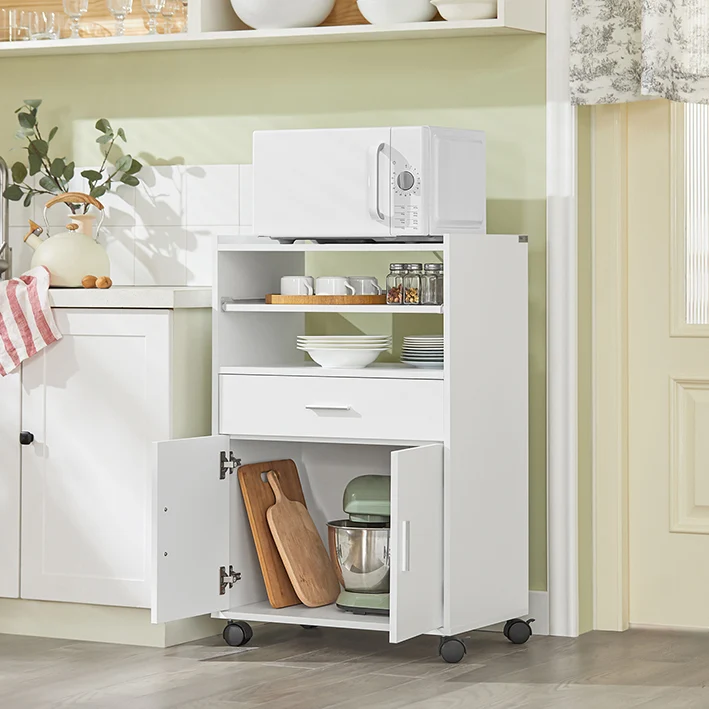 SoBuy | Küchenschrank | Mikrowellenschrank | Rollschrank Weiß | FSB09-W