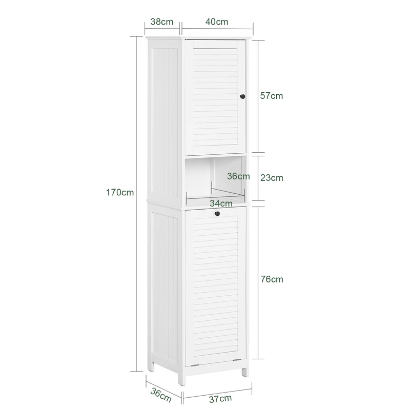 SoBuy | Hochschrank | mit ausklappbarem Wäschesack | schmal Wäscheschrank | Badregal | Weiß | BZR124-W