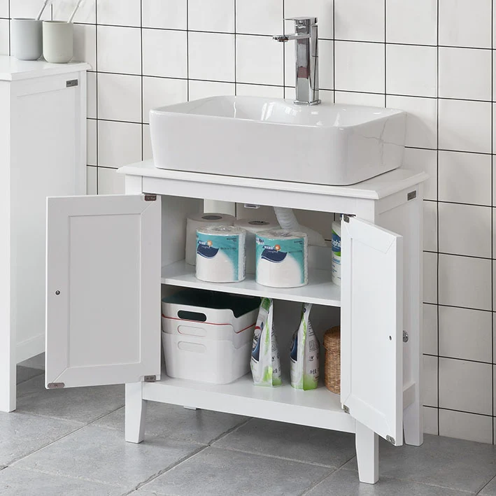 SoBuy | Waschbeckenunterschrank Weiß | Badezimmerschrank | Landhaus | FRG202-W