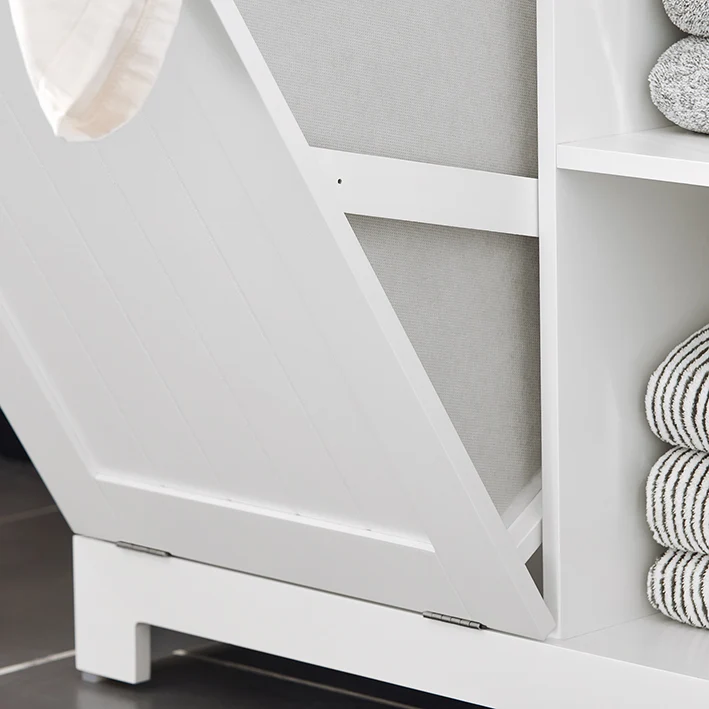 SoBuy | Wäscheschrank mit Wäschesack | Wäschesammler | Weiß | BZR105-W