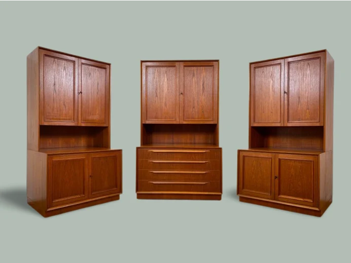 WMK I Stilvolles skandinavisches Highboard in Teakholz mit Schubladen & formschönen Holzgriffen