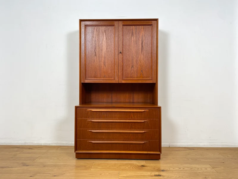 WMK I Stilvolles skandinavisches Highboard in Teakholz mit Schubladen & formschönen Holzgriffen