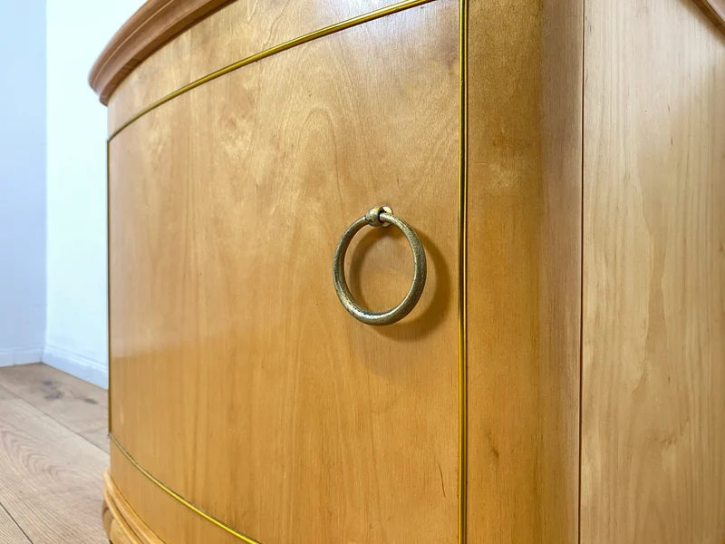 WMK I 1/2 Formschöner heller und großer Mid-Century Nachttisch aus vollem Holz mit Schubladen & abnehmbarer Glasauflage