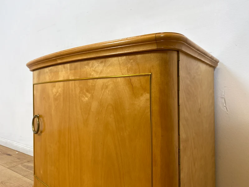 WMK I 1/2 Formschöner heller und großer Mid-Century Nachttisch aus vollem Holz mit Schubladen & abnehmbarer Glasauflage