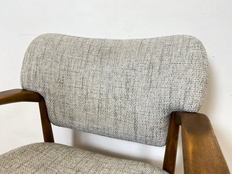 WMK I Skandinavischer Mid-Century Designer Sessel von Ejnar Larsen & Aksel Bender für Fritz Hansen mit Wollbezug & Teakholz Rahmen