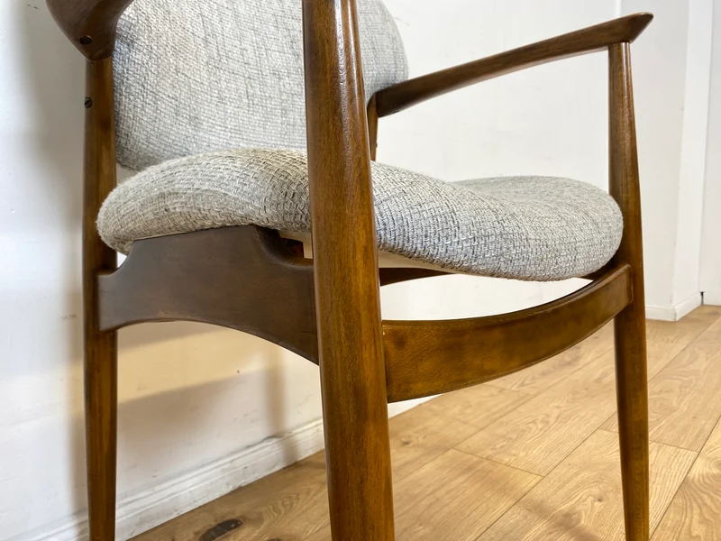 WMK I Skandinavischer Mid-Century Designer Sessel von Ejnar Larsen & Aksel Bender für Fritz Hansen mit Wollbezug & Teakholz Rahmen