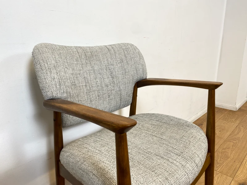 WMK I Skandinavischer Mid-Century Designer Sessel von Ejnar Larsen & Aksel Bender für Fritz Hansen mit Wollbezug & Teakholz Rahmen