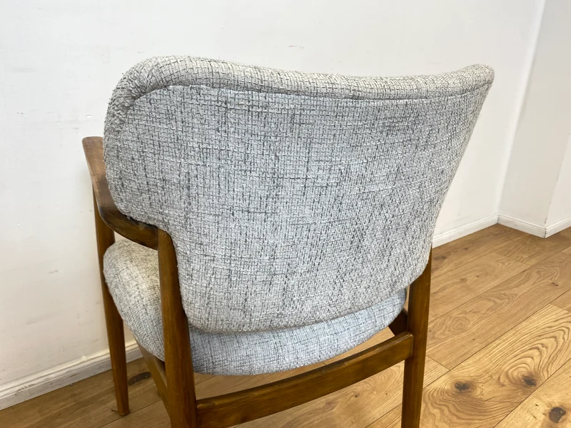 WMK I Skandinavischer Mid-Century Designer Sessel von Ejnar Larsen & Aksel Bender für Fritz Hansen mit Wollbezug & Teakholz Rahmen