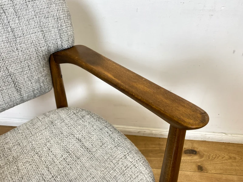 WMK I Skandinavischer Mid-Century Designer Sessel von Ejnar Larsen & Aksel Bender für Fritz Hansen mit Wollbezug & Teakholz Rahmen