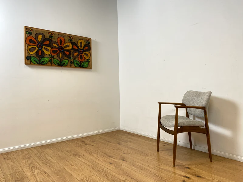 WMK I Skandinavischer Mid-Century Designer Sessel von Ejnar Larsen & Aksel Bender für Fritz Hansen mit Wollbezug & Teakholz Rahmen