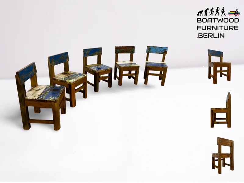 Boatwood by WMK I Einzigartiger & nachhaltiger bunter Kinderstuhl aus altem Bootsholz