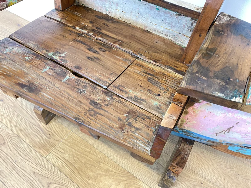 Boatwood by WMK # Einzigartige Sitzbank aus altem Boot , ein handgefertigtes Unikat in Originalfarbe mit Staufächern