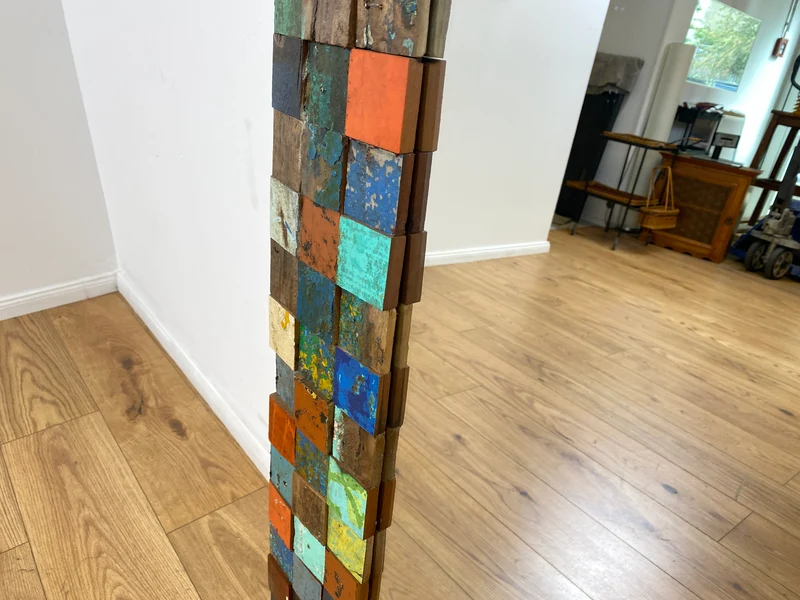 Boatwood by WMK # Einzigartiger 65x200cm großer Wandspiegel aus altem Bootsholz, ein handgefertigtes Unikat in Originalfarben