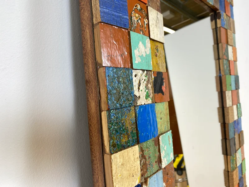 Boatwood by WMK # Einzigartiger 65x200cm großer Wandspiegel aus altem Bootsholz, ein handgefertigtes Unikat in Originalfarben
