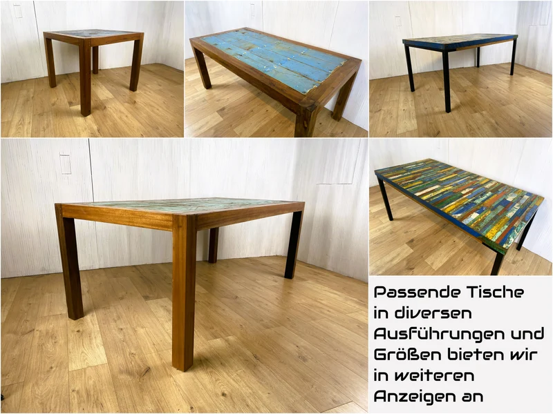 Boatwood by WMK # 1/3 Einzigartiger und sehr robuster Stuhl aus altem Bootsholz mit original Bootsfarben, ein handgefertigtes Unikat aus massivem Teakholz