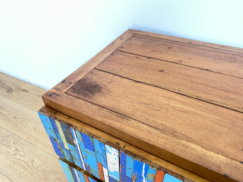 Boatwood by WMK # 1/2 Einzigartiger Nachttisch mit Schubladen, ein aus altem Bootsholz handgefertigtes Unikat aus massivem Teakholz