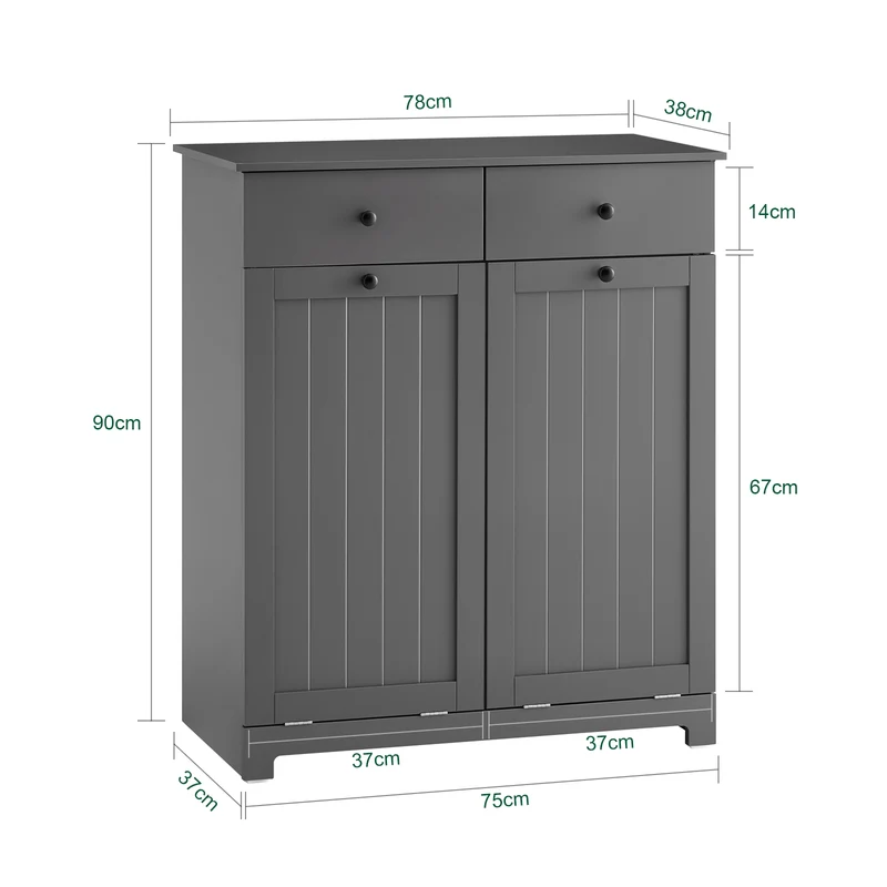SoBuy | Badezimmerschrank mit 2 Wäschesäcken | Wäschesammler | Wäschekorb Dunkelgrau | 78x90x38cm | BZR33-II-DG