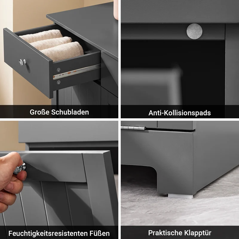 SoBuy | Badezimmerschrank mit 2 Wäschesäcken | Wäschesammler | Wäschekorb Dunkelgrau | 78x90x38cm | BZR33-II-DG