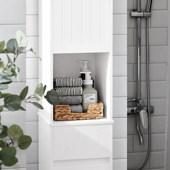 SoBuy | Hochschrank | Badschrank | Badregal | Badezimmermöbel | Weiß | BZR109-W