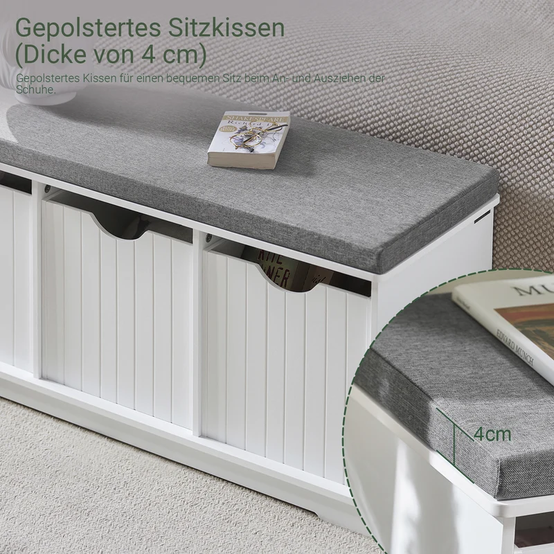 SoBuy | Sitzbank mit Sitzfläche | Spieltruhe | Sitzkommode Weiß | FSR30-W