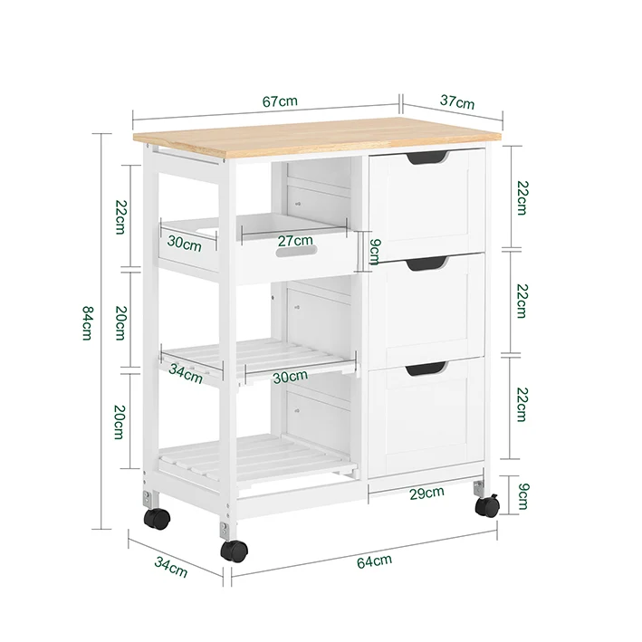 SoBuy | Servierwagen | Für Küche & Esszimmer | Weiß | 68x85x38cm | FKW79-W