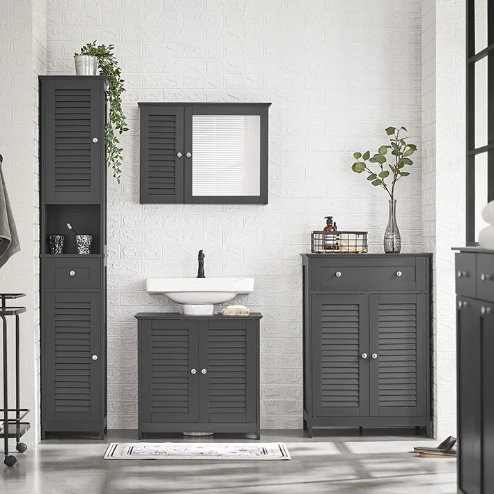 SoBuy | Waschbeckenunterschrank | Badezimmerunterschrank Dunkelgrau | FRG237-II-DG