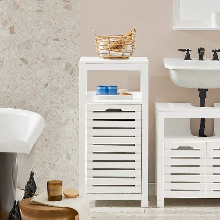 SoBuy | Wäscheschrank mit Wäschesack | Wäschesammler | Wäschekorb Weiß | BZR67-W
