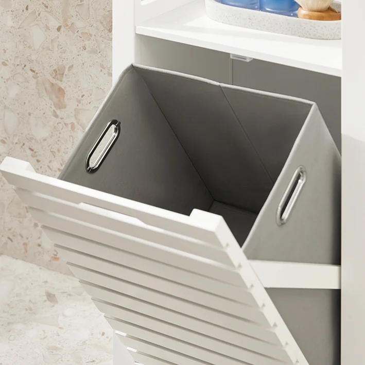 SoBuy | Wäscheschrank mit Wäschesack | Wäschesammler | Wäschekorb Weiß | BZR67-W