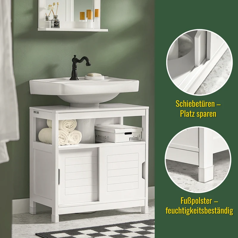 SoBuy | Waschbeckenunterschrank Weiß | Badezimmerschrank | Badmöbel Landhaus | FRG128-II-W