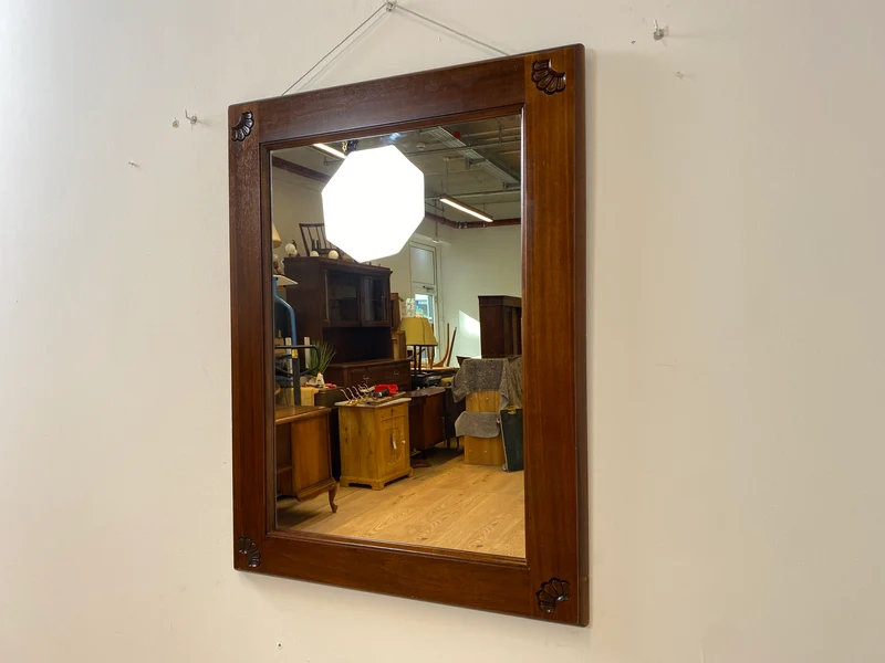WMK I Großer & eleganter Vintage Spiegel im antikem Stil mit verziertem Holzrahmen in Nussbaum
