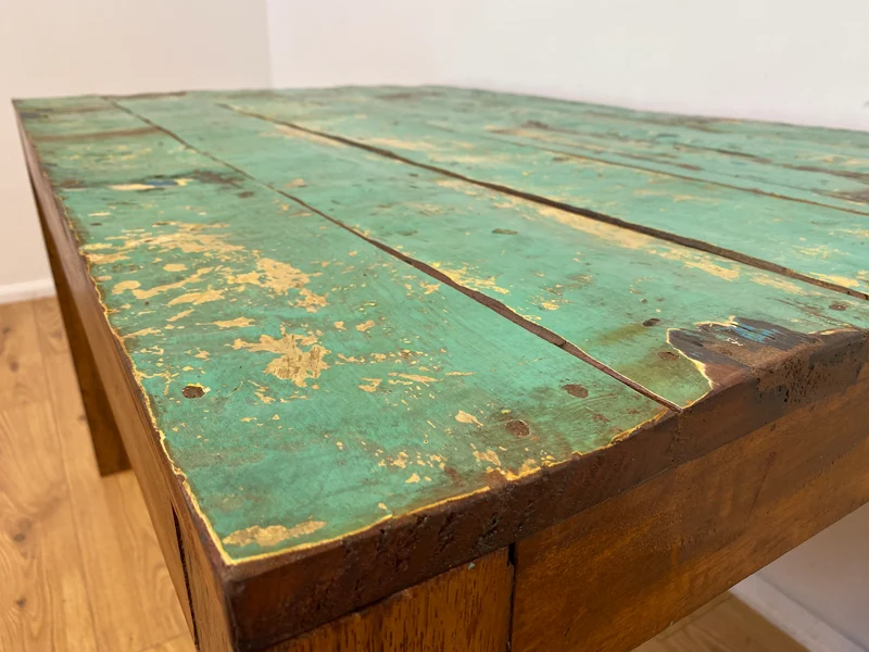 Boatwood by WMK I Einzigartiger 140x90cm großer grüner Esstisch aus altem Bootsholz