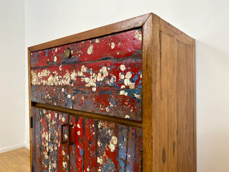 Boatwood by WMK # Besonders schöner Barschrank aus altem Bootsholz, ein handgefertigtes Unikat aus massivem Teakholz