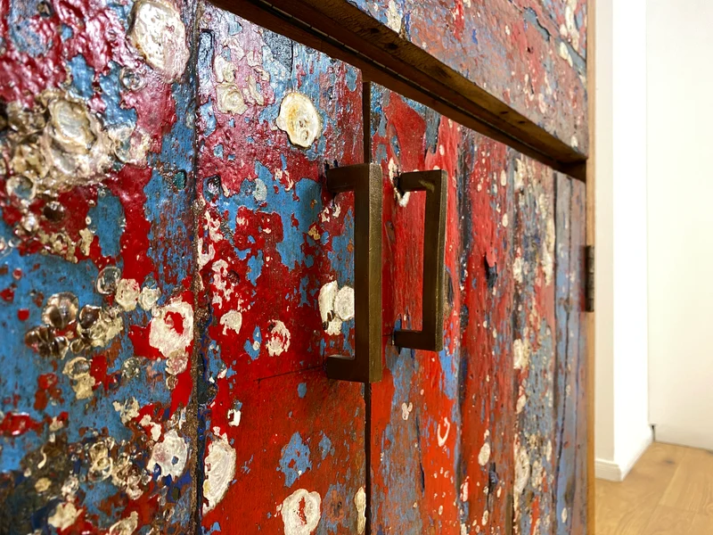 Boatwood by WMK # Besonders schöner Barschrank aus altem Bootsholz, ein handgefertigtes Unikat aus massivem Teakholz