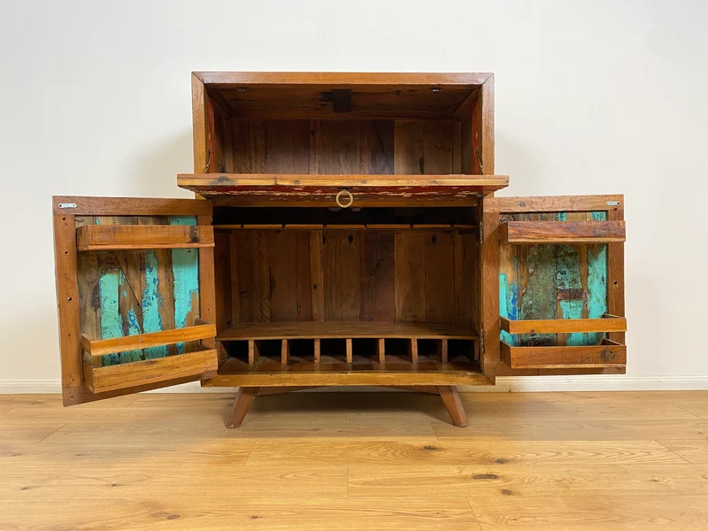 Boatwood by WMK # Besonders schöner Barschrank aus altem Bootsholz, ein handgefertigtes Unikat aus massivem Teakholz