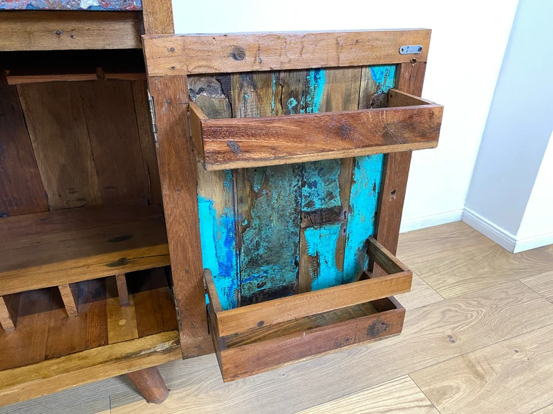 Boatwood by WMK # Besonders schöner Barschrank aus altem Bootsholz, ein handgefertigtes Unikat aus massivem Teakholz