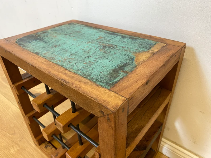 Boatwood by WMK # 1/5 Einzigartiges Weinregal für 9 Flaschen aus altem Bootsholz, ein handgefertigtes Unikat aus massivem Teakholz