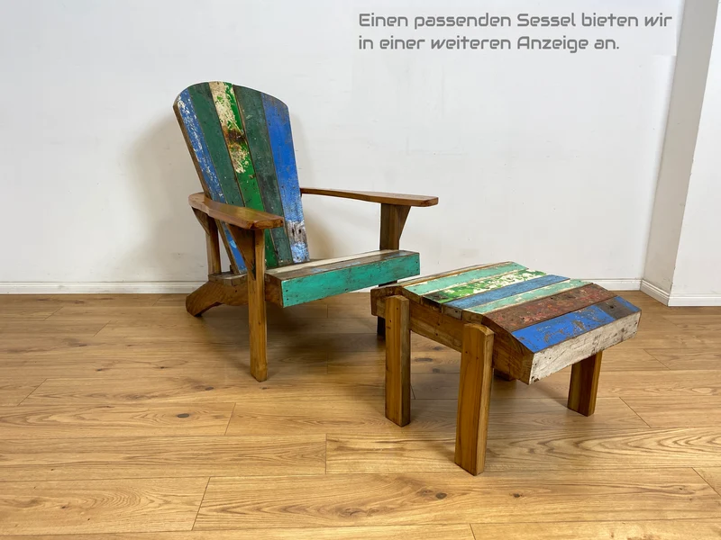 Boatwood by WMK # Bunterschöner und robuster Hocker aus altem Bootsholz, ein handgefertigtes Unikat aus massivem Teakholz