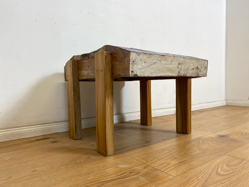 Boatwood by WMK # Bunterschöner und robuster Hocker aus altem Bootsholz, ein handgefertigtes Unikat aus massivem Teakholz