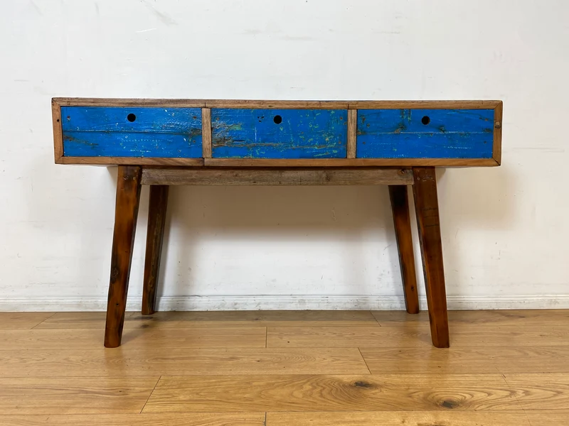 Boatwood by WMK I Einzigartige blaue Konsole handgefertigt aus altem Bootsholz in Originalfarbe mit Schubladen