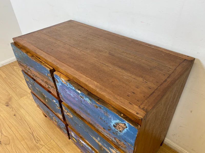 Boatwood by WMK I Besonders schöne handgefertigte Kommode aus altem Bootsholz mit 6 Schubladen