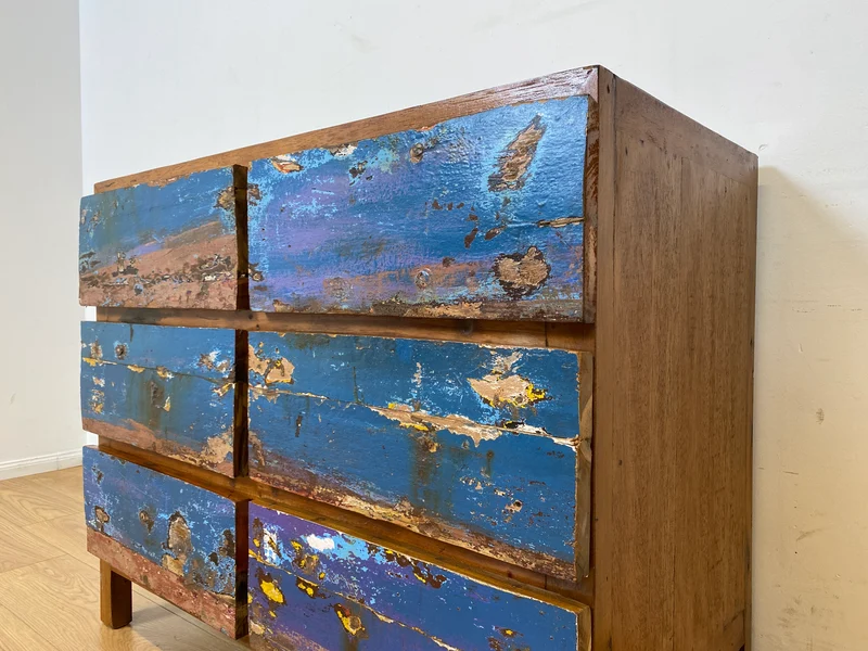Boatwood by WMK I Besonders schöne handgefertigte Kommode aus altem Bootsholz mit 6 Schubladen