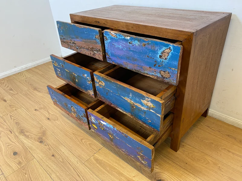 Boatwood by WMK I Besonders schöne handgefertigte Kommode aus altem Bootsholz mit 6 Schubladen