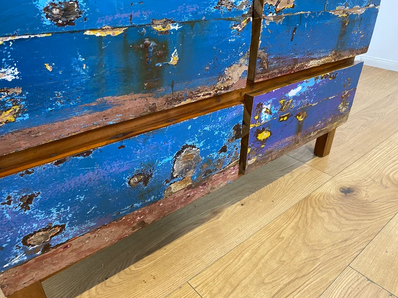 Boatwood by WMK I Besonders schöne handgefertigte Kommode aus altem Bootsholz mit 6 Schubladen