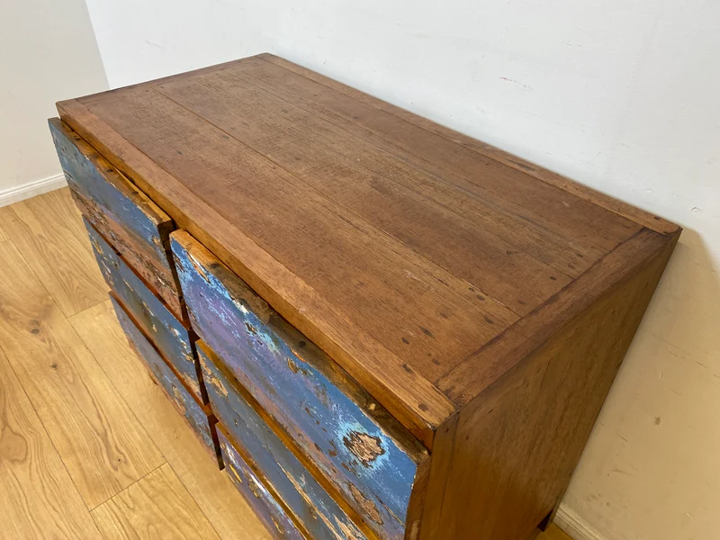 Boatwood by WMK I Besonders schöne handgefertigte Kommode aus altem Bootsholz mit 6 Schubladen