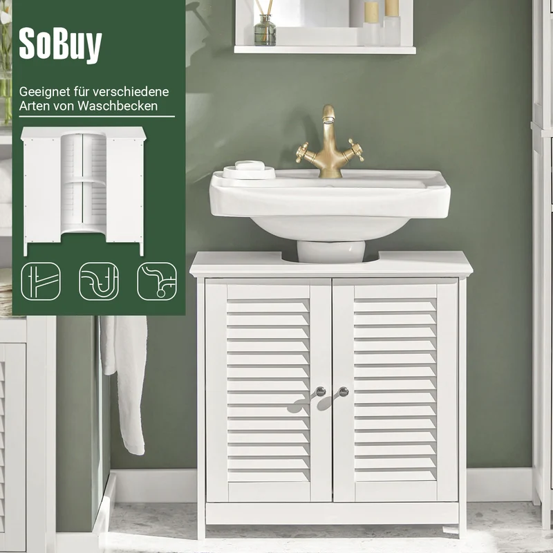 SoBuy | Waschbeckenunterschrank | Badezimmerunterschrank Weiß | FRG237-II-W