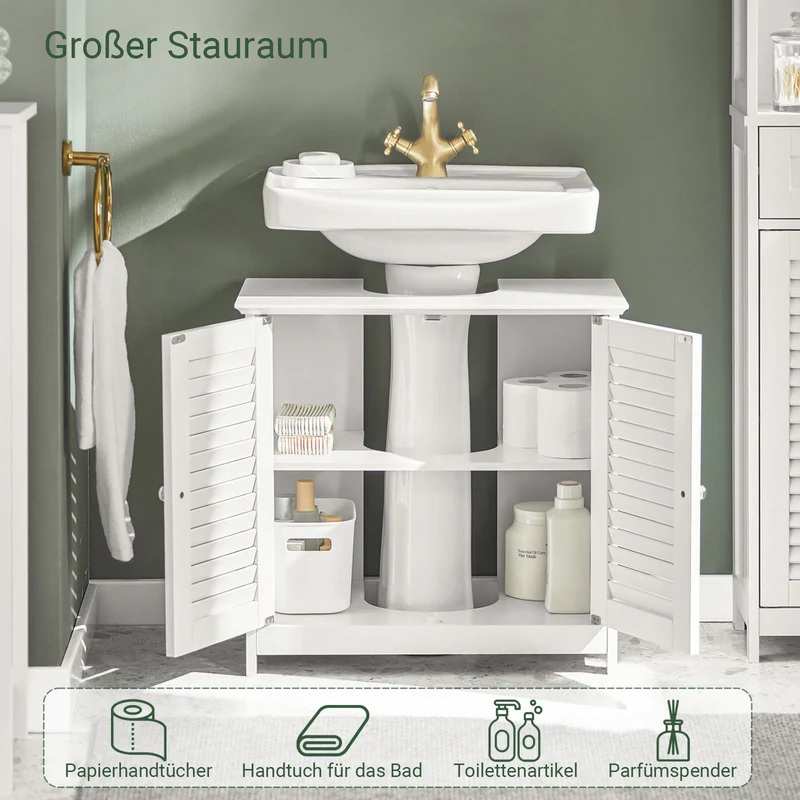 SoBuy | Waschbeckenunterschrank | Badezimmerunterschrank Weiß | FRG237-II-W