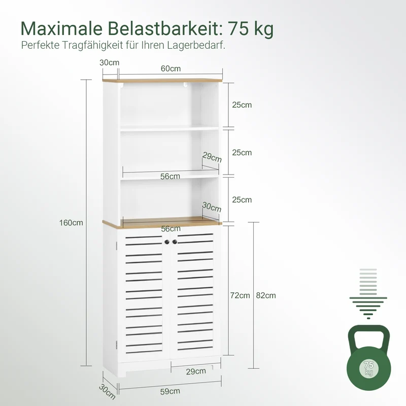SoBuy | Badezimmer Hochschrank | Badschrank Weiß | Badezimmermöbel | BZR44-W