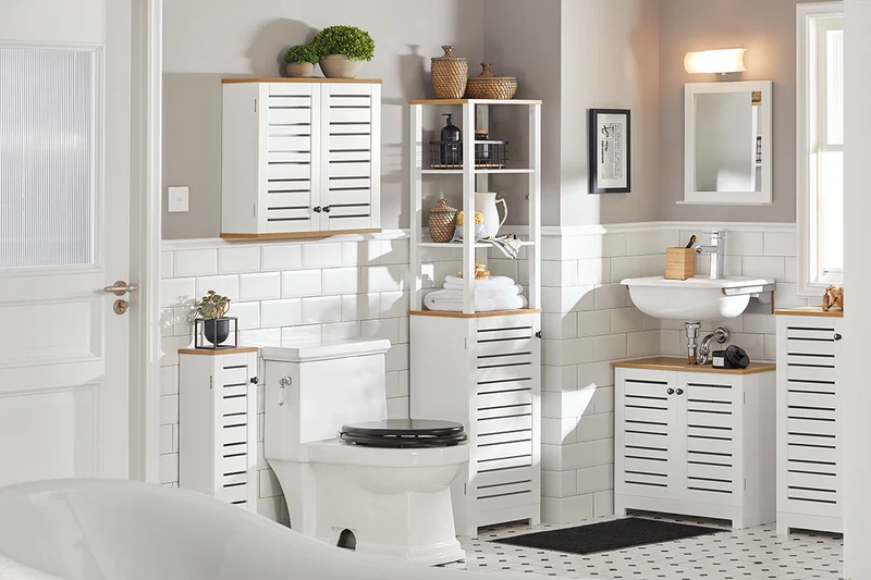 SoBuy | Badezimmer Hochschrank | Badschrank Weiß | Badezimmermöbel | BZR44-W