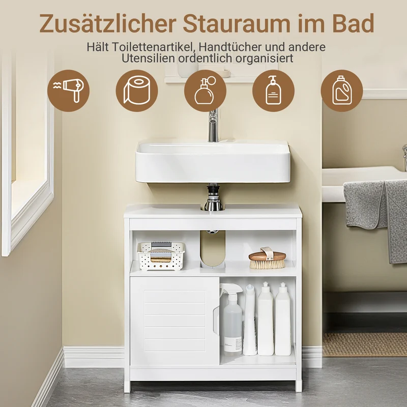 SoBuy | Waschbeckenunterschrank Weiß | Badezimmerschrank | Badmöbel Landhaus | FRG128-W
