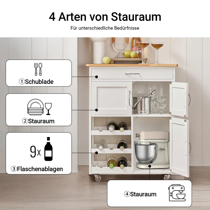 SoBuy Servierwagen mit Flaschenablagen Küchenwagen Weiß 67x86x38cm FKW45-WN